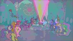 Size: 1920x1080 | Tagged: safe, edit, edited screencap, screencap, applejack, fluttershy, pinkie pie, princess cadance, princess celestia, princess flurry heart, princess luna, rainbow dash, rarity, shining armor, twilight sparkle, alicorn, pony, g4, the crystalling, magic, mane six, sneezing, twilight sparkle (alicorn)