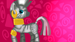 Size: 1280x720 | Tagged: safe, artist:jbond, zecora, pony, zebra, g4, abstract background, female, mare, raised hoof, simple background, solo