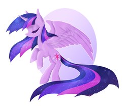 Size: 2560x2134 | Tagged: safe, artist:shkura2011, twilight sparkle, alicorn, pony, g4, eyes closed, female, floating, high res, profile, simple background, solo, spread wings, twilight sparkle (alicorn), white background