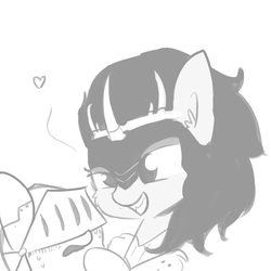 Size: 1080x1080 | Tagged: safe, artist:tjpones, king sombra, g4, blushing, cute, fantasy class, generic pony, grin, heart, imminent kissing, knight, monochrome, queen umbra, rule 63, rule63betes, smiling, umbradorable, warrior