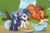 Size: 10000x6667 | Tagged: safe, artist:steampunk-brony, applejack, rainbow dash, rarity, oc, oc:silverlay, earth pony, original species, pegasus, pony, umbra pony, unicorn, g4, absurd resolution, butt, cute, feather, female, laughing, magic, magic abuse, mare, plot, tickling