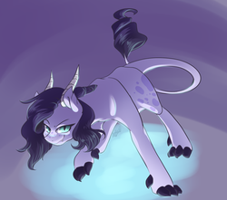 Size: 1050x930 | Tagged: safe, artist:yuyusunshine, oc, oc only, oc:radiant amethyst, dracony, hybrid, claws, fangs, horns, interspecies offspring, offspring, parent:rarity, parent:spike, parents:sparity, slit pupils, solo