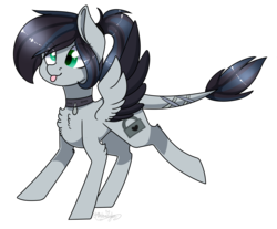 Size: 2080x1720 | Tagged: safe, artist:ohhoneybee, oc, oc only, oc:silver lock, pony, chest fluff, collar, fluffy, ponytail, simple background, solo, tongue out, transparent background