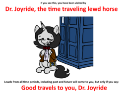 Size: 1200x900 | Tagged: safe, artist:ficficponyfic, color edit, edit, edited edit, oc, oc only, oc:joyride, pony, unicorn, colt quest, bowtie, color, colored, crossover, cutie mark, doctor who, female, image macro, mare, meme, solo, tardis