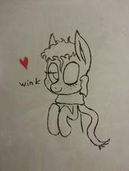 Size: 888x1184 | Tagged: safe, artist:unreliable narrator, oc, oc only, oc:rose picatinny thorn, pony, clothes, freckles, one eye closed, scarf, solo, traditional art, whiteboard, wink