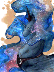 Size: 450x593 | Tagged: safe, artist:equum_amici, artist:rubisfirenos, princess luna, pony, g4, absurd file size, absurd gif size, animated, cinemagraph, ethereal mane, female, gif, looking at you, pose, solo, traditional art, watercolor painting