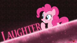 Size: 1920x1080 | Tagged: safe, artist:hawk9mm, artist:mentalsuicide1, part of a set, pinkie pie, earth pony, pony, g4, female, laughing, mare, signature, smiling, solo, vector, wallpaper