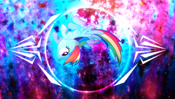 Size: 3840x2160 | Tagged: safe, artist:relaxingonthemoon, artist:spntax, edit, rainbow dash, pegasus, pony, g4, color porn, effects, female, flip, flying, high res, mare, solo, upside down, vector, wallpaper, wallpaper edit