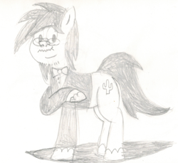 Size: 1121x1029 | Tagged: safe, artist:b-cacto, oc, oc only, oc:cactus needles, earth pony, pony, clothes, glasses, solo, suit, traditional art, unshorn fetlocks