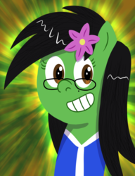 Size: 400x522 | Tagged: safe, artist:b-cacto, oc, oc only, oc:prickly pears, pony, flower in hair, grin, lineless, smiling, solo