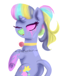 Size: 2069x2544 | Tagged: safe, artist:oreomonsterr, oc, oc only, oc:pastel gore, demon pony, pony, high res, one eye closed, simple background, solo, white background, wink
