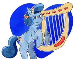 Size: 1350x1066 | Tagged: safe, artist:b-cacto, oc, oc only, oc:heart song, crystal pony, pony, harp, lidded eyes, musical instrument, solo
