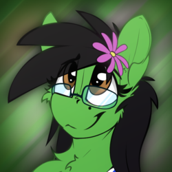 Size: 600x600 | Tagged: safe, artist:ralek, oc, oc only, oc:prickly pears, pony, avatar, flower in hair, glasses, mole, smiling, solo