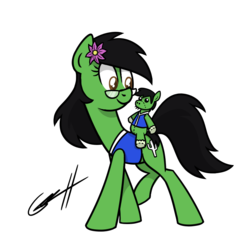 Size: 800x800 | Tagged: safe, artist:gearholder, oc, oc only, oc:cactus needles, oc:prickly pears, earth pony, pony, flower in hair, glasses, not filly anon, plushie, simple background, solo, transparent background