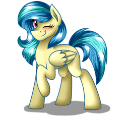 Size: 1250x1150 | Tagged: safe, artist:jack-pie, oc, oc only, oc:sara sarita, pegasus, pony, commission, female, mare, one eye closed, open mouth, raised hoof, simple background, solo, transparent background, wink