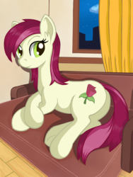Size: 1536x2048 | Tagged: safe, artist:negasun, roseluck, earth pony, pony, g4, couch, female, mare, on side, solo