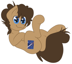 Size: 1706x1521 | Tagged: safe, artist:renathesnakecharmers, oc, oc only, oc:latch, earth pony, pony, female, mare, on back, simple background, solo, transparent background