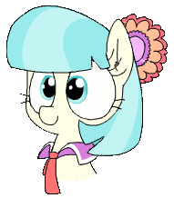 Size: 191x218 | Tagged: safe, artist:wafflecakes, coco pommel, earth pony, pony, g4, :p, animated, bust, cocobetes, cute, eye shimmer, female, flower, flower in hair, gif, licking, licking lips, mlem, necktie, portrait, silly, silly pony, simple background, smiling, solo, tongue out, transparent background, wide eyes