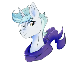 Size: 2300x1900 | Tagged: dead source, safe, artist:shiny-cooler, oc, oc only, pony, unicorn, clothes, male, one eye closed, scarf, simple background, solo, stallion, transparent background