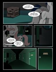 Size: 1275x1650 | Tagged: safe, artist:dsana, spike, oc, oc:white scrubs, pony, unicorn, comic:to look after, g4, cardboard box, comic, dark, female, mare, metal gear solid