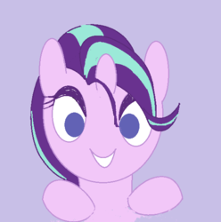 Size: 569x573 | Tagged: safe, artist:violaconcert, derpibooru exclusive, starlight glimmer, pony, g4, bust, female, looking at you, purple background, simple background, smiling, solo