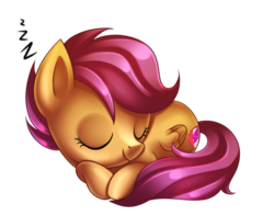 Size: 2242x1760 | Tagged: safe, artist:scarlet-spectrum, scootaloo, pony, g4, curled up, cute, cutealoo, cutie mark, female, simple background, sleeping, smiling, solo, the cmc's cutie marks, transparent background, zzz