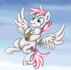 Size: 2616x2572 | Tagged: safe, artist:thebowtieone, oc, oc only, oc:rose bud, pegasus, pony, eating, flying, food, high res, male, solo, stallion, taco