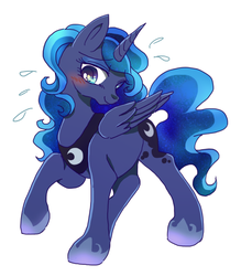 Size: 450x514 | Tagged: safe, artist:tsukuda, princess luna, pony, g4, blushing, female, raised hoof, simple background, solo, white background