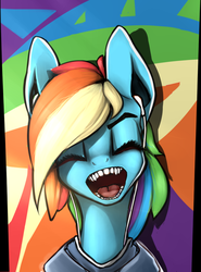 Size: 1400x1894 | Tagged: safe, artist:limchph2, rainbow dash, pony, g4, eyes closed, female, open mouth, solo, teeth