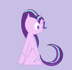 Size: 556x538 | Tagged: safe, artist:violaconcert, derpibooru exclusive, starlight glimmer, pony, g4, abstract, female, purple background, simple background, sitting, solo, triangle