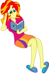 Size: 313x470 | Tagged: safe, artist:youcancallmebravo, sunset shimmer, equestria girls, g4, anatomically incorrect, book, clothes, female, reading, simple background, slippers, solo, transparent background
