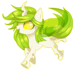 Size: 4064x3764 | Tagged: safe, artist:sorasku, oc, oc only, oc:melody swiftsong, changeling, albino changeling, blushing, changeling oc, female, green changeling, high res, mare, open mouth, running, simple background, smiling, solo, transparent background, walking, white changeling