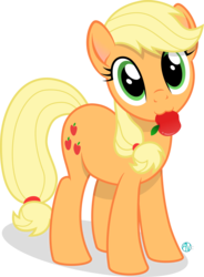 Size: 2005x2717 | Tagged: safe, artist:arifproject, applejack, earth pony, pony, g4, apple, cute, female, food, hatless, high res, jackabetes, looking at you, missing accessory, nom, obligatory apple, simple background, solo, transparent background, vector