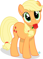 Size: 2005x2717 | Tagged: safe, artist:arifproject, applejack, earth pony, pony, g4, apple, cute, female, food, hatless, high res, jackabetes, looking at you, mare, missing accessory, nom, obligatory apple, simple background, solo, transparent background, vector