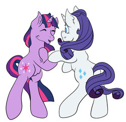 Size: 1024x992 | Tagged: safe, artist:bewarethemusicman, rarity, twilight sparkle, g4, dancing, female, lesbian, ship:rarilight, shipping