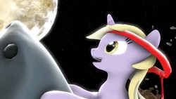 Size: 1280x720 | Tagged: safe, artist:pacificpenguin, dinky hooves, pony, shark, unicorn, g4, 3d, dinkysharkfighter32, looking up, moon, night, youtube link