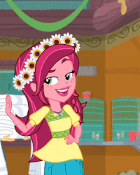 Size: 271x338 | Tagged: safe, screencap, gloriosa daisy, equestria girls, g4, my little pony equestria girls: legend of everfree, animated, clothes, cropped, female, freckles, gif, magical geodes, shorts, solo
