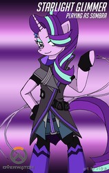 Size: 1941x3070 | Tagged: safe, artist:bakumaru01, starlight glimmer, unicorn, anthro, g4, clothes, crossover, female, overwatch, solo, sombra (overwatch), sombra glimmer