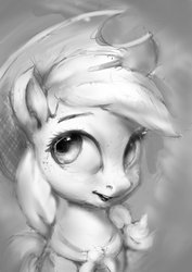 Size: 1000x1414 | Tagged: safe, artist:assasinmonkey, applejack, earth pony, pony, g4, bust, female, grayscale, monochrome, portrait, solo