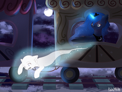 Size: 2280x1720 | Tagged: safe, artist:kate-titan-mrak, princess luna, oc, ghost, pony, g4, bed, magic, moon, night