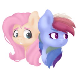 Size: 1024x1026 | Tagged: safe, artist:saminamina, fluttershy, rainbow dash, pegasus, pony, g4, bust, duo, looking away, portrait, worried