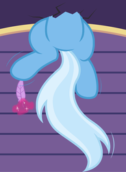 Size: 1236x1682 | Tagged: safe, artist:badumsquish, derpibooru exclusive, trixie, pony, unicorn, g4, belly, feather, featureless crotch, female, hole, hoof tickling, implied twilight sparkle, kicking, magic, roof, silly, silly pony, solo, stuck, tail, tickling, trixie's wagon, wiggling
