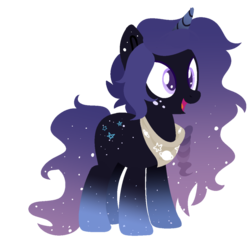 Size: 1024x981 | Tagged: safe, artist:cinna-swirl, oc, oc only, pony, unicorn, bandana, cute, female, freckles, galaxy mane, happy, lineless, mare, open mouth, simple background, smiling, solo, starry body, stars, transparent background