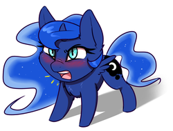 Size: 2100x1600 | Tagged: safe, artist:captainpudgemuffin, edit, princess luna, pony, g4, angry, blushing, chest fluff, chibi, cute, female, fluffy, frown, lunabetes, solo, tsundere, tsunderuna, yelling