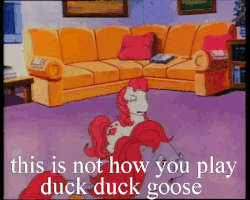 Size: 450x360 | Tagged: safe, edit, edited screencap, screencap, mrs. bloom, sweetheart, earth pony, pony, g1, my little pony tales, sister of the bride, animated, couch, crying, cute, duck duck goose, female, gif, glasses, image macro, loop, meme, panic, pillow, sad, sad pony, sadheart, sitting, sweetheartorable, trotting
