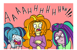 Size: 768x500 | Tagged: safe, artist:goddessgoodra, artist:tenebrisdawn, artist:tenebrisdawnmlp, adagio dazzle, aria blaze, sonata dusk, equestria girls, g4, aaaaaaahhhhh, bedazzled, comic