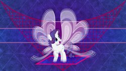 Size: 1191x670 | Tagged: safe, artist:laszlvfx, artist:missbeigepony, edit, rarity, butterfly, pony, unicorn, g4, cute, female, happy, mare, raised hoof, solo, vector, wallpaper, wallpaper edit, wings