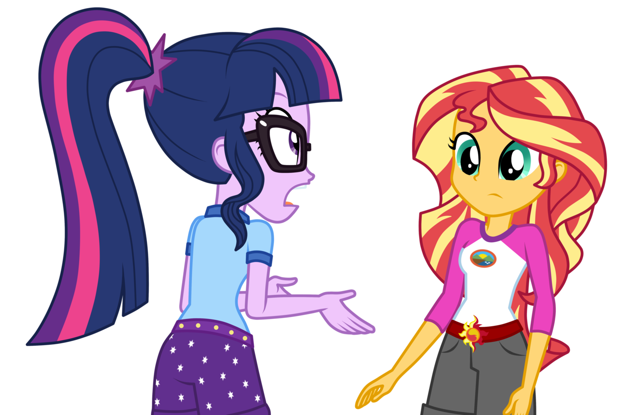 1339614 - absurd res, artist:mixiepie, ass, clothes, duo, equestria girls,  glasses, legend of everfree, open mouth, rear view, safe, sci-twi, shorts,  simple background, sunset shimmer, transparent background, twilight  sparkle, vector - Derpibooru