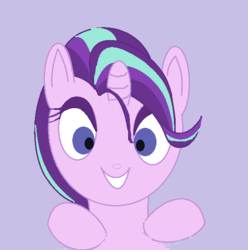 Size: 569x573 | Tagged: safe, artist:violaconcert, derpibooru exclusive, starlight glimmer, pony, g4, bust, female, looking at you, purple background, simple background, smiling, solo