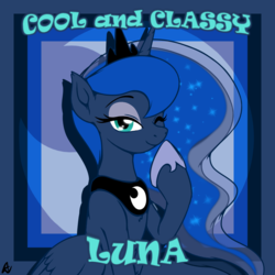 Size: 1000x1000 | Tagged: safe, artist:acesrockz, princess luna, alicorn, pony, g4, blushing, chest fluff, classy, cool, cute, ear fluff, female, looking at you, lunabetes, mare, one eye closed, smiling, solo, wink